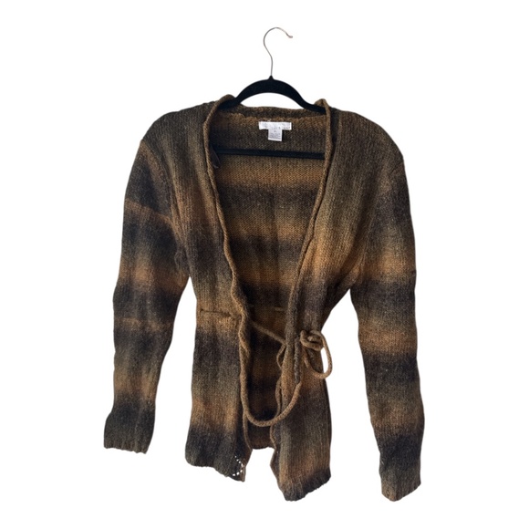 Striped Brown Cardigan Sweater - Picture 1 of 5